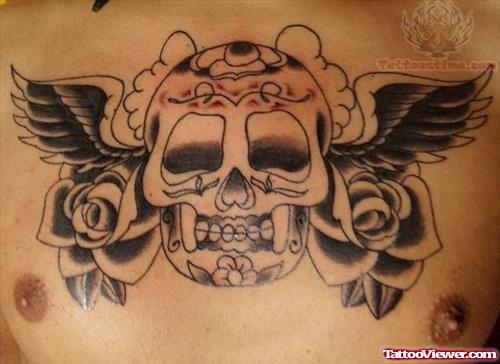 Mexican Skull Tattoo On Chest