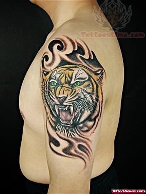 Military Tiger Tattoo On Shoulder