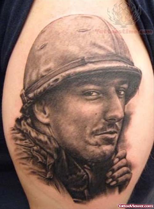 Soldier Portrait Tattoo On Bicep