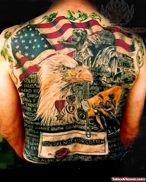 Military Colorful Tattoo On Back