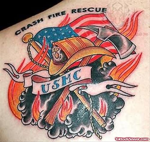 Military Colorful Fire Tattoo