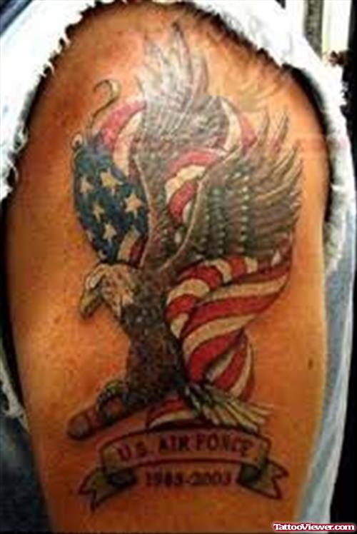 Military Eagle And Flag Tattoo