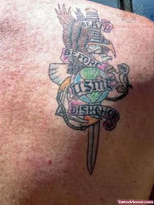 USMC Back Shoulder Tattoo