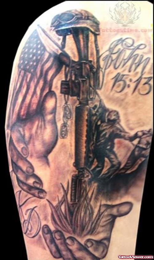 Military Gun In Hands Tattoo
