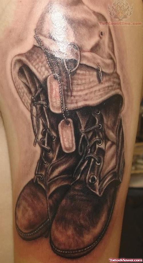 Military Cap And Shoes Tattoo