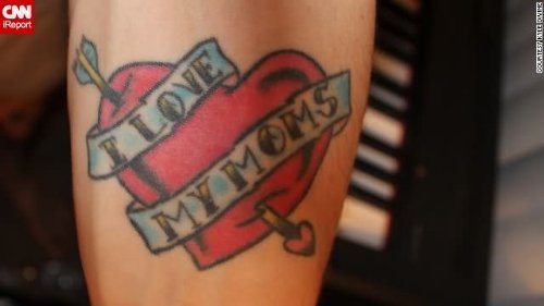 Color Red Heart And Mom Tattoo