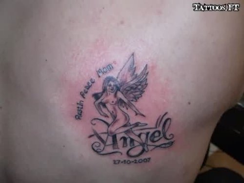 Grey Ink angel Mom Tattoo