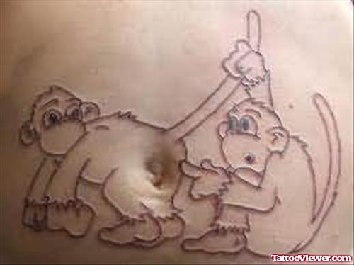 Funny Outline Monkey Tattoo