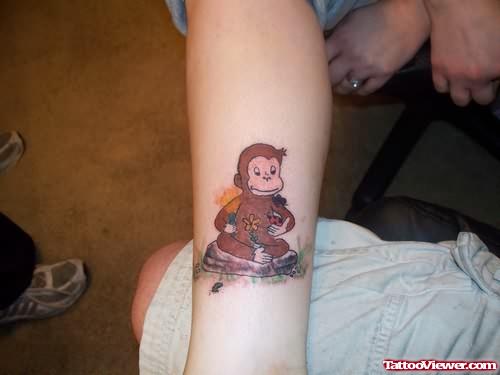 Brown Monkey Tattoo On Arm