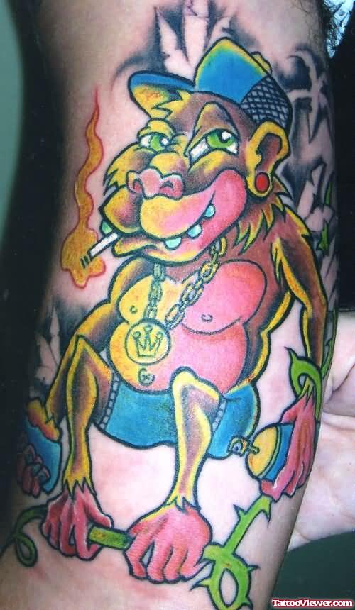 Funny smoking Monkey Tattoo