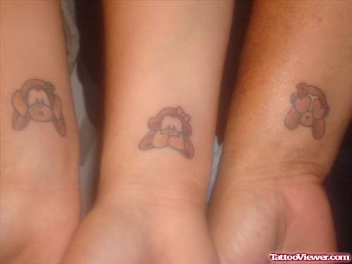 Three Monkey Tattoos On Wrists