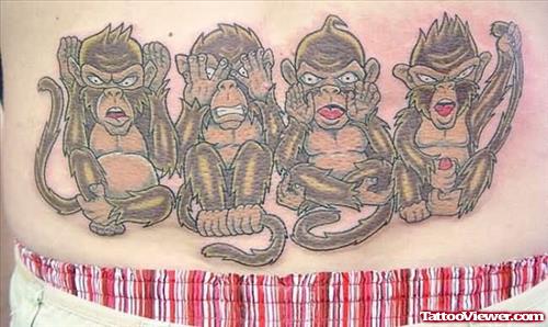 Monkey Family Tattoo On Lower Back