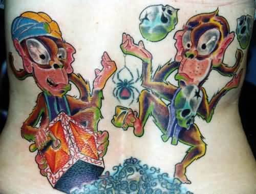 Cartoon Monkey Tattoo On Back