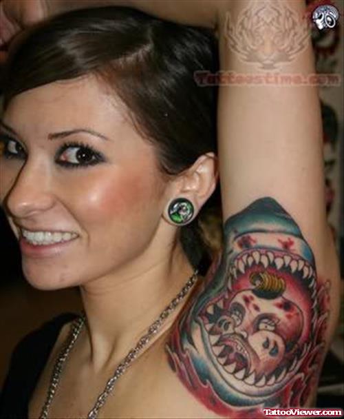 Shark Monster Tattoo Under Armpit