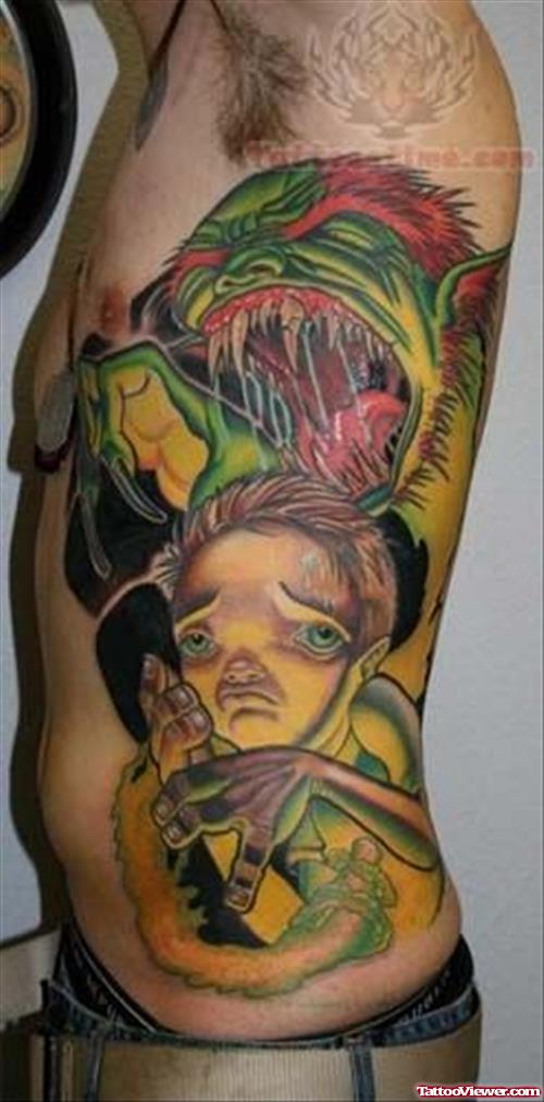 Monster Tattoo For Ribs