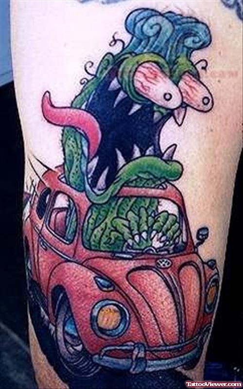 Monster In Car Tattoo