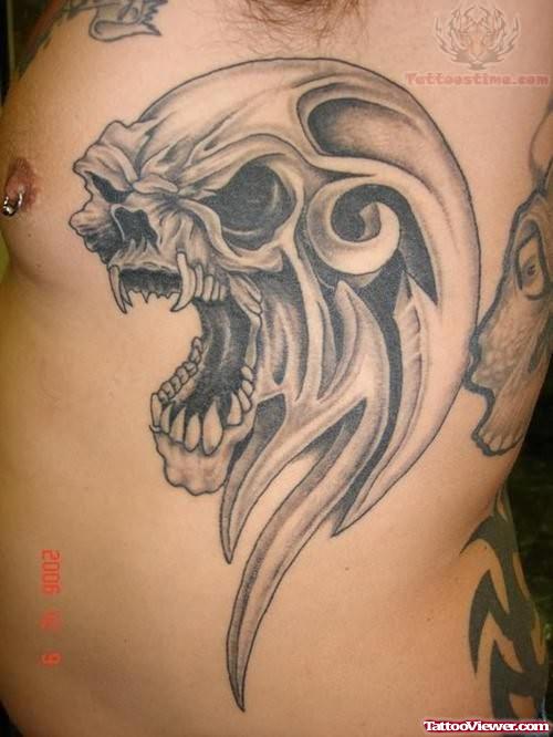 Monster Tattoo On Side Rib