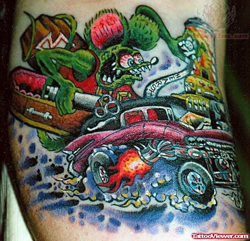 Monster And Car Tattoo