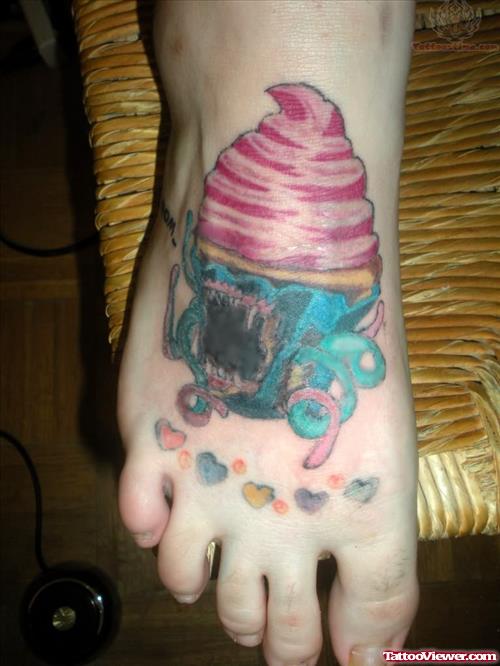 Cupcake Monster Tattoo On Foot