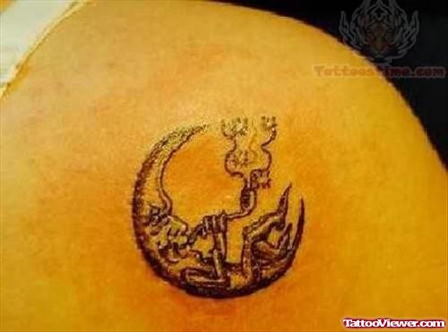 Small Moon Tattoo On Back Shoulder