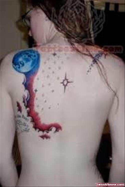 Moon Tattoo On Upper Back