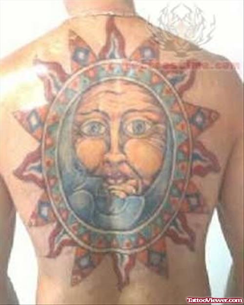 Sun-Moon Tattoo On Full Back