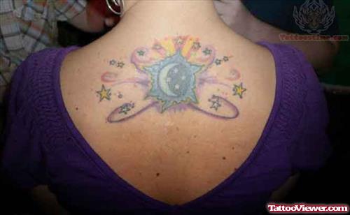 Upper Back Moon Tattoo