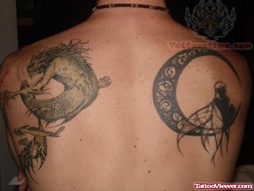 Moons Tattoos On Back Shoulders