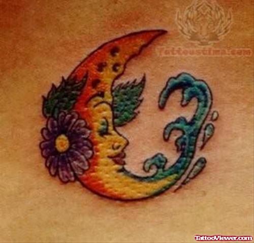 Moon And Flower Tattoo