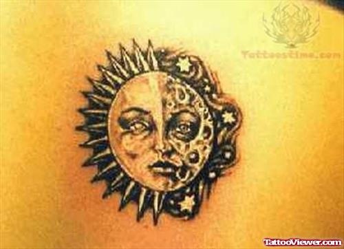Sun-Moon Tattoo On Back
