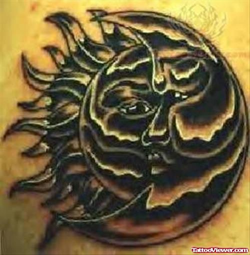 Black Ink Moon Tattoo