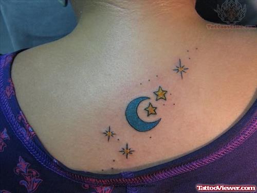 Moon And Stars Tattoos On Back