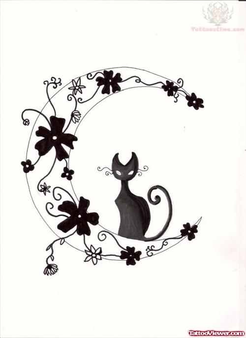 Moon And Cat Tattoo Design