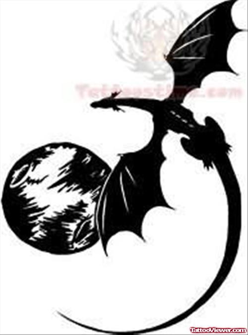 Dragon Bat And Moon Tattoo