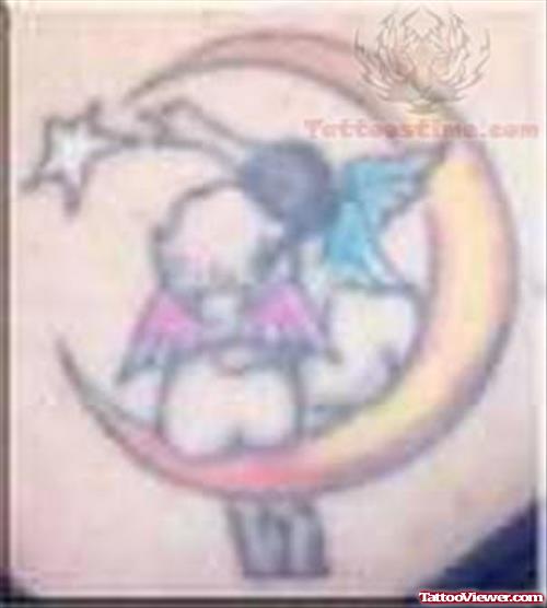 Angels On Moon Tattoo