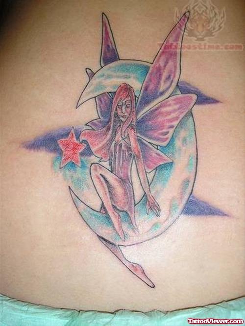 Fairy On Moon Tattoo