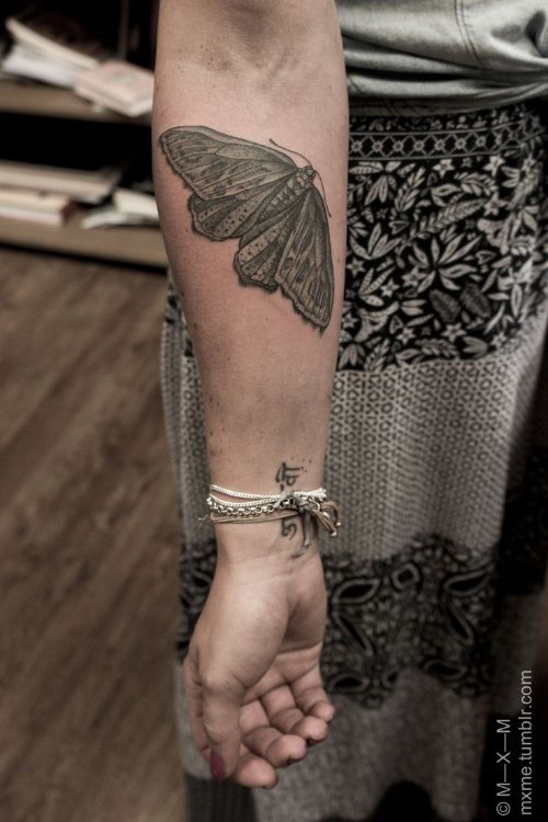 Awesome Right Arm Moth Tattoo
