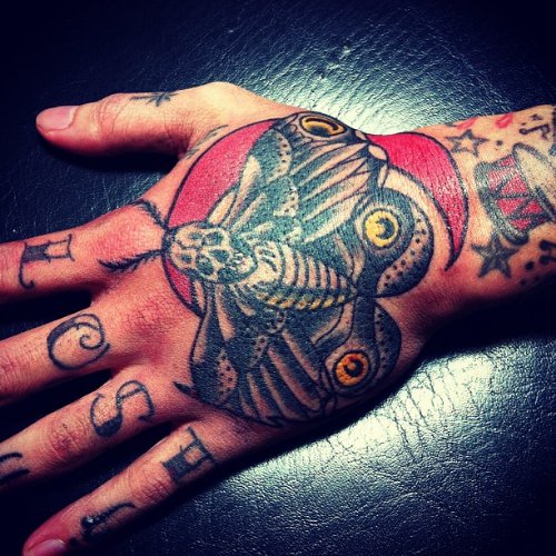 Left Hand Moth Grey Ink Tattoo