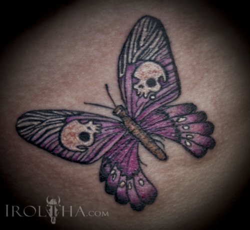 Moth Butterfly With Skulls Color Ink Tattoo