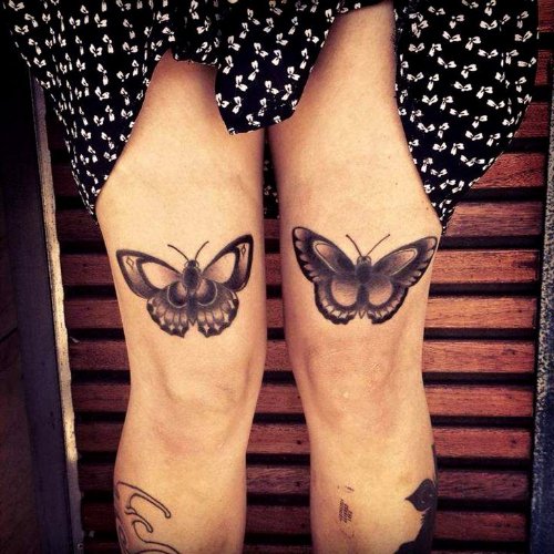 Moth Grey Ink Tattoos On Both Thigh
