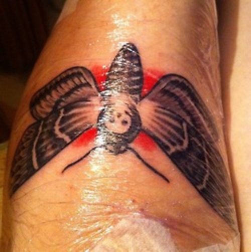 Unique Grey Ink Moth Tattoo