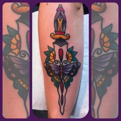Dagger Moth Color Ink Tattoo