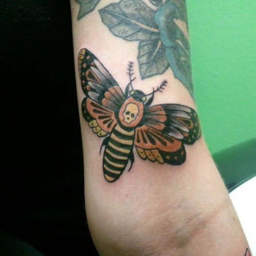 Death Moth Color Ink Tattoo On Left Bicep