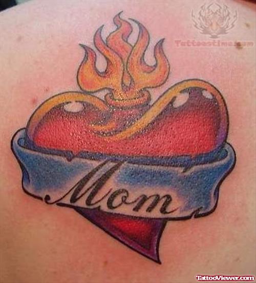Flaming Heart Mom Tattoo
