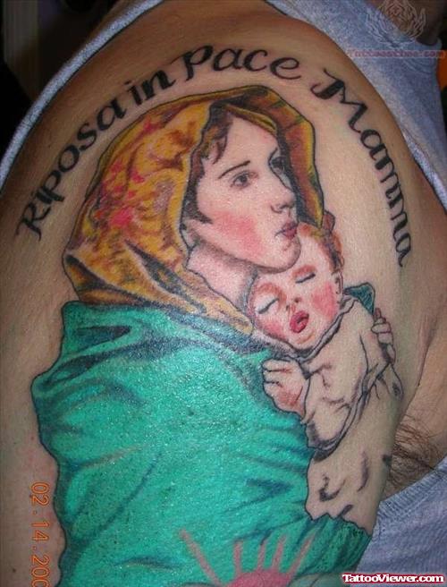 Blessed Mother Tattoo On Shoulder