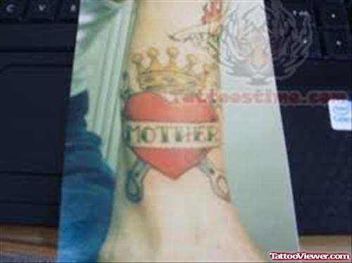 Heart And Crown Mother Tattoo On Arm