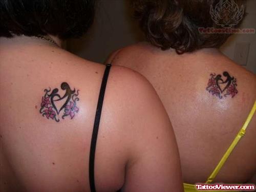 Mother And Daughter Tattoo On Back Shoulder