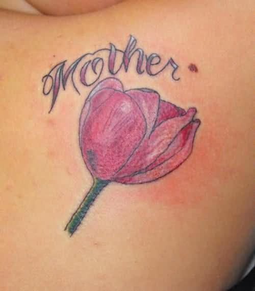 Flower And Mother Tattoo On Side