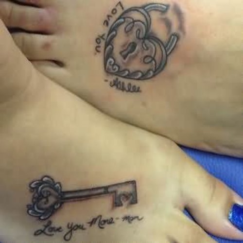Lock Heart And Key Matching Tattoos For Daughter And Mother