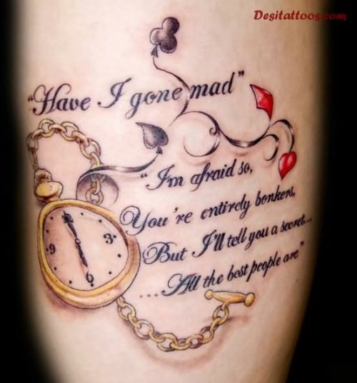 Watch And Mother Quote Tattoo On Leg